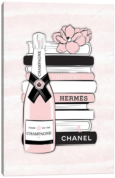 Pink Fashion Books Canvas Art Print - Champagne Art
