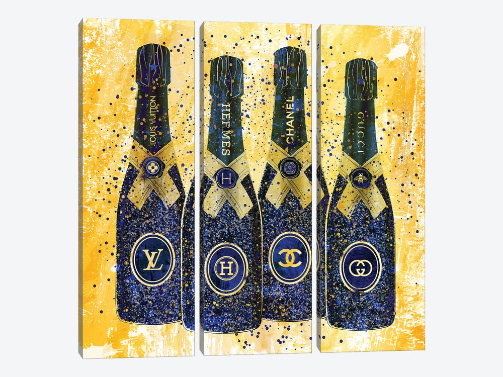 Neon Champagne by Martina Pavlova 3-piece Canvas Artwork