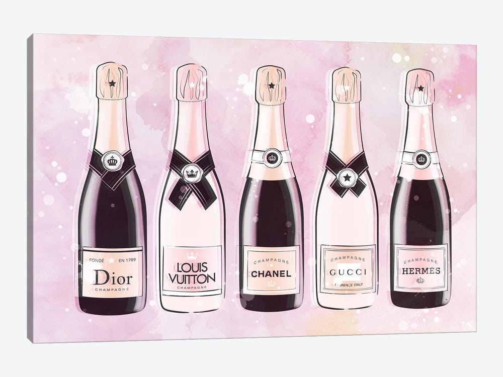 iCanvas Pink Bottles Art by Martina Pavlova Canvas Art Wall Decor ( Food & Drink > Drinks > Champagne art) - 12x18 in