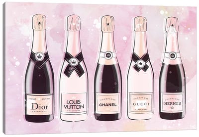Pink Bottles Canvas Art Print - Champagne Art