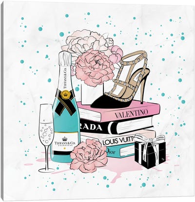Book Party Canvas Art Print - Champagne Art