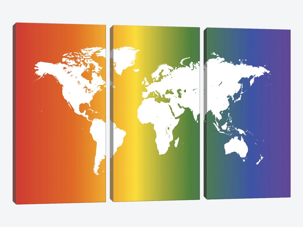 Fab Rainbow Map by Martina Pavlova 3-piece Canvas Art Print