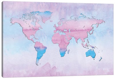 Pastel Map Canvas Art Print - World Map Art