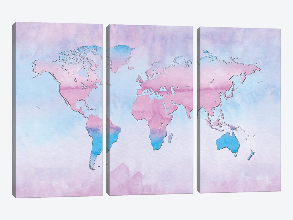 Pastel Map by Martina Pavlova 3-piece Canvas Artwork