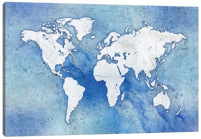 Blue Vintage Map Canvas Art Print - World Map Art