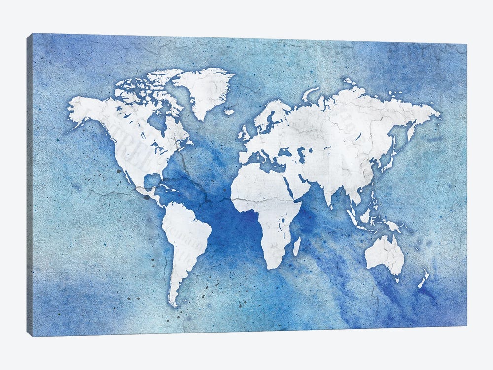 Blue Vintage Map by Martina Pavlova 1-piece Canvas Art Print