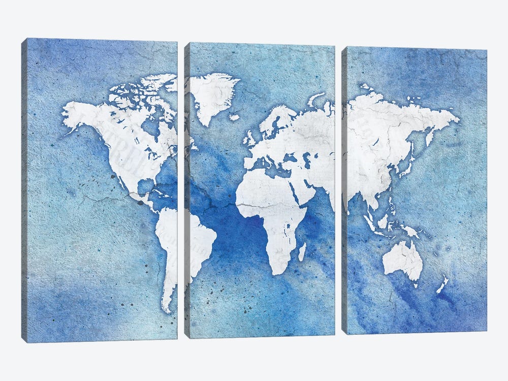 Blue Vintage Map by Martina Pavlova 3-piece Canvas Print