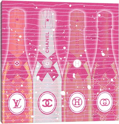 Pink Brand Bottles Canvas Art Print - Champagne Art