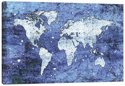 Blue Map Canvas Art Print - World Map Art