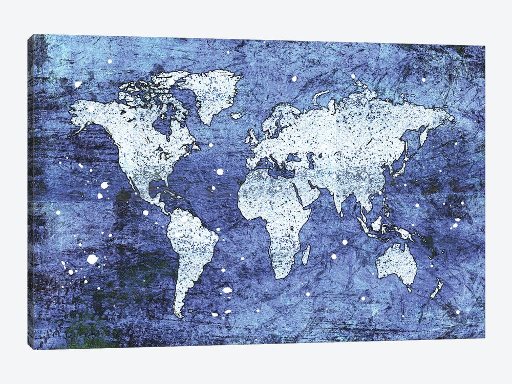 Blue Map by Martina Pavlova 1-piece Canvas Art