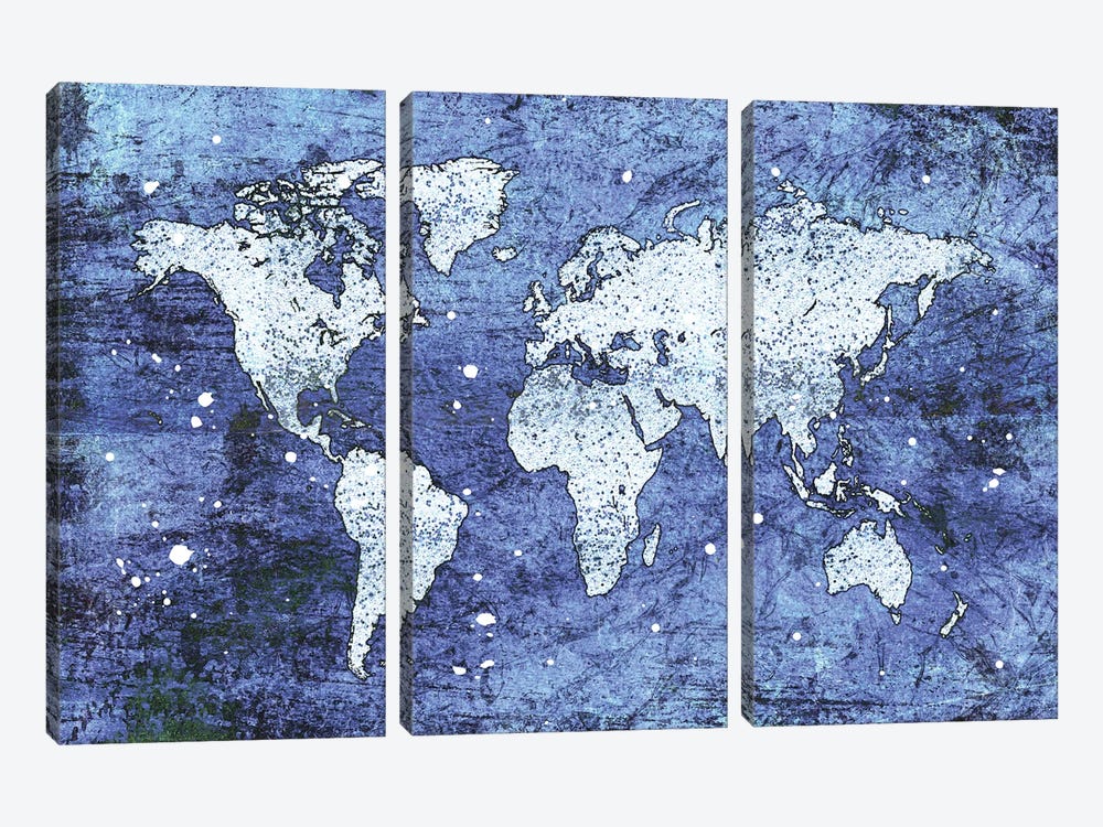 Blue Map by Martina Pavlova 3-piece Canvas Artwork