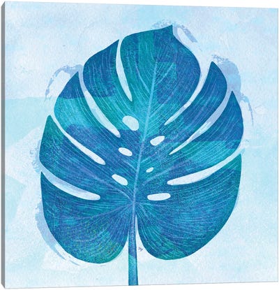 Blue Tropical Leaf II Canvas Art Print - Monstera Art