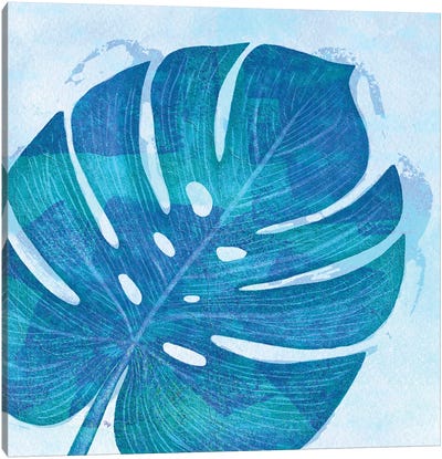 Blue Tropical Leaf III Canvas Art Print - Monstera Art