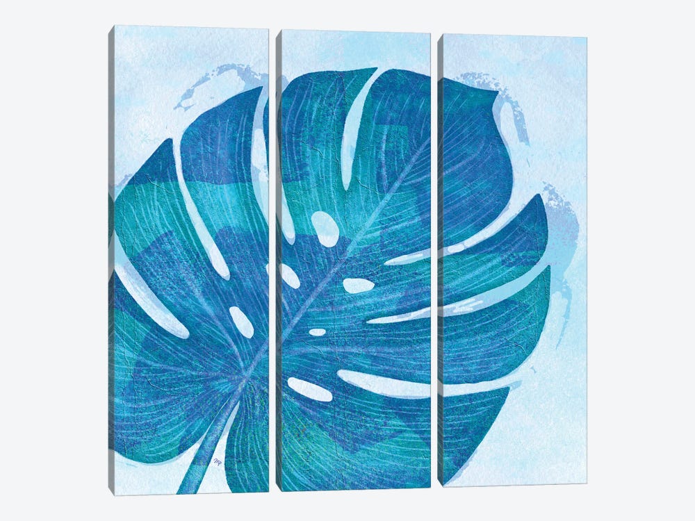 Blue Tropical Leaf III by Martina Pavlova 3-piece Canvas Wall Art