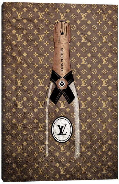 LV Champagne Bottle Canvas Art Print - Martina Pavlova Fashion Brands