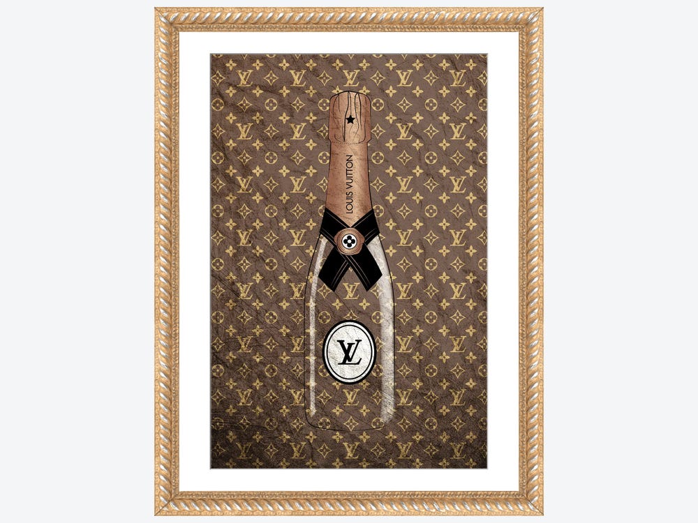 Framed Canvas Art (Gold Floating Frame) - LV Champagne Bottle by Martina Pavlova ( Food & Drink > Drinks > Champagne art) - 26x18 in