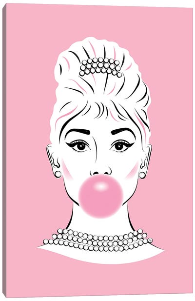 Pink Audrey Canvas Art Print - Audrey Hepburn