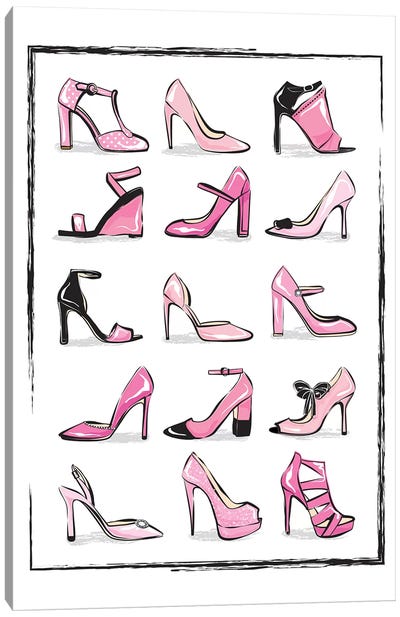 Pink Shoes Canvas Art Print - Black & Pink Art