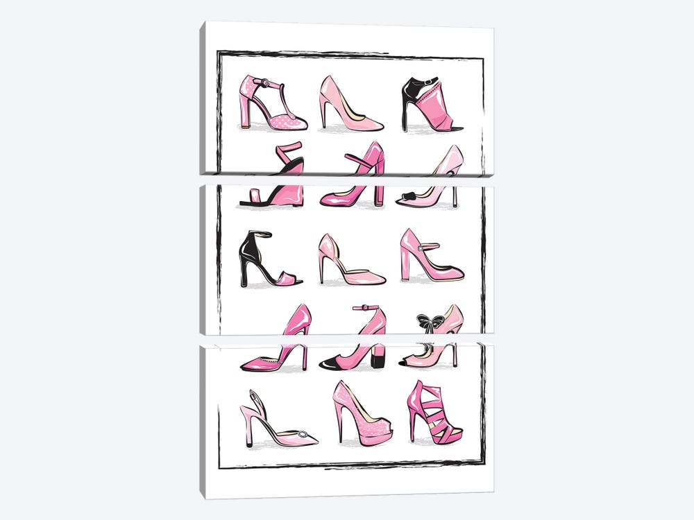 Pink Shoes by Martina Pavlova 3-piece Canvas Wall Art