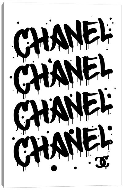 Chanel Graffiti Black Canvas Art Print - Martina Pavlova