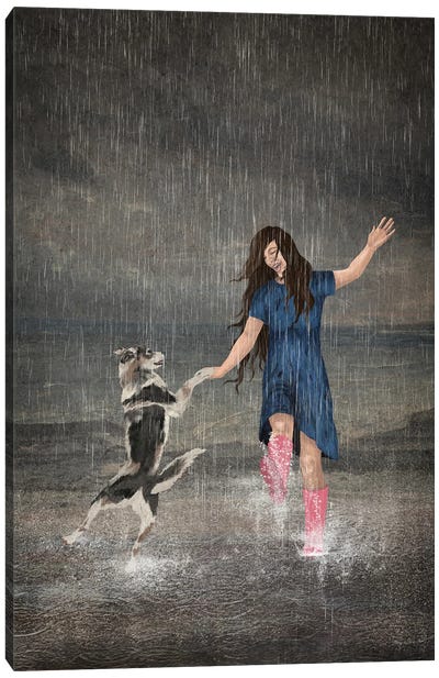 Amor Fati Or Dancing In The Rain Canvas Art Print - Siberian Husky Art