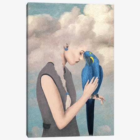 You Are Safe With Me Or Girl With Parrot Canvas Print #PBF107} by Paula Belle Flores Canvas Artwork