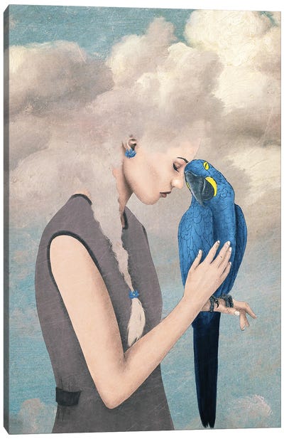 You Are Safe With Me Or Girl With Parrot Canvas Art Print - Parrot Art