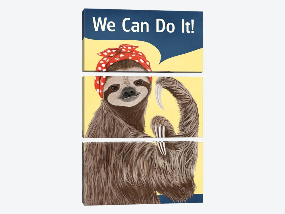 We Can Do It Sloth Version by Paula Belle Flores 3-piece Canvas Wall Art