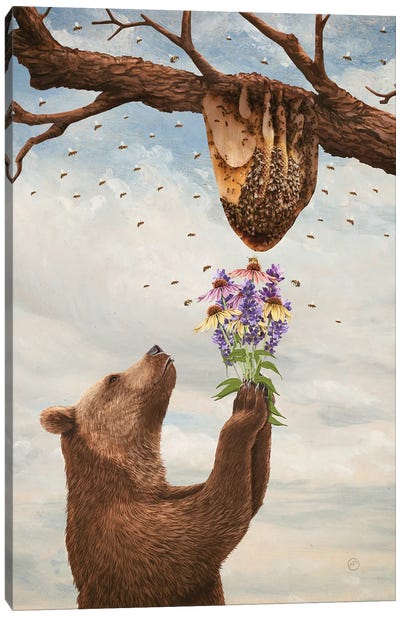 The Beelover Canvas Art Print - Bear Art
