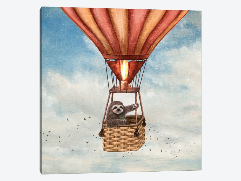 A Sloth Around The World by Paula Belle Flores 1-piece Canvas Art Print