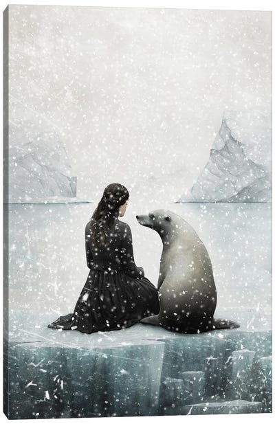 My Friend, The Seal Canvas Art Print - Polar Bear Art