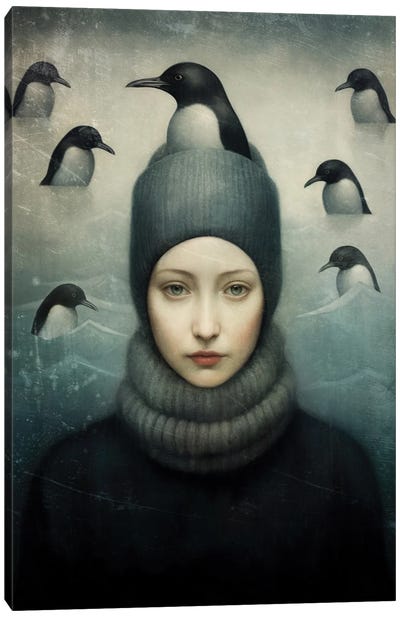 Penguin Lady Canvas Art Print - Penguin Art
