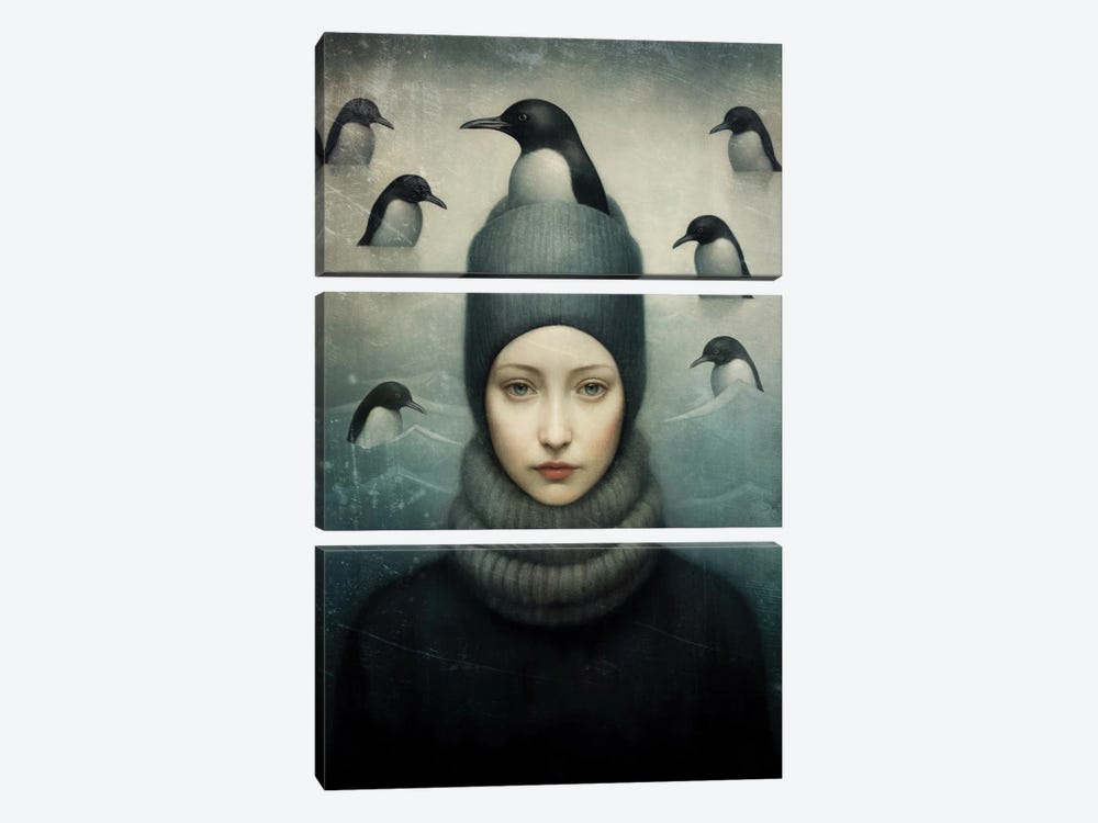 Penguin Lady by Paula Belle Flores 3-piece Canvas Print