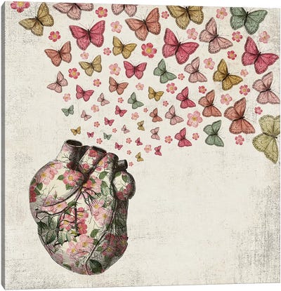 In Love: Heart And Butterfly Canvas Art Print - Softer Side