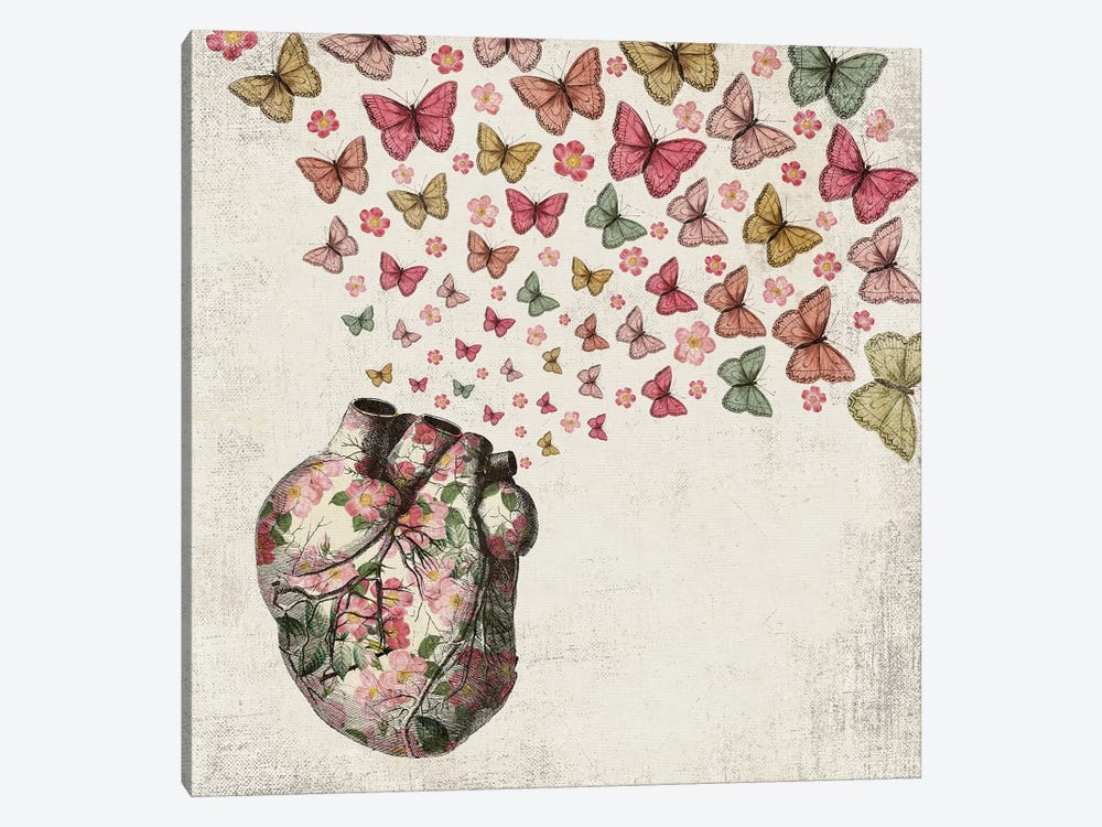 In Love: Heart And Butterfly by Paula Belle Flores 1-piece Canvas Art Print