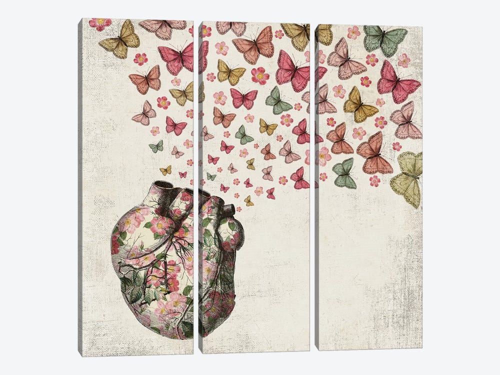 In Love: Heart And Butterfly by Paula Belle Flores 3-piece Canvas Art Print