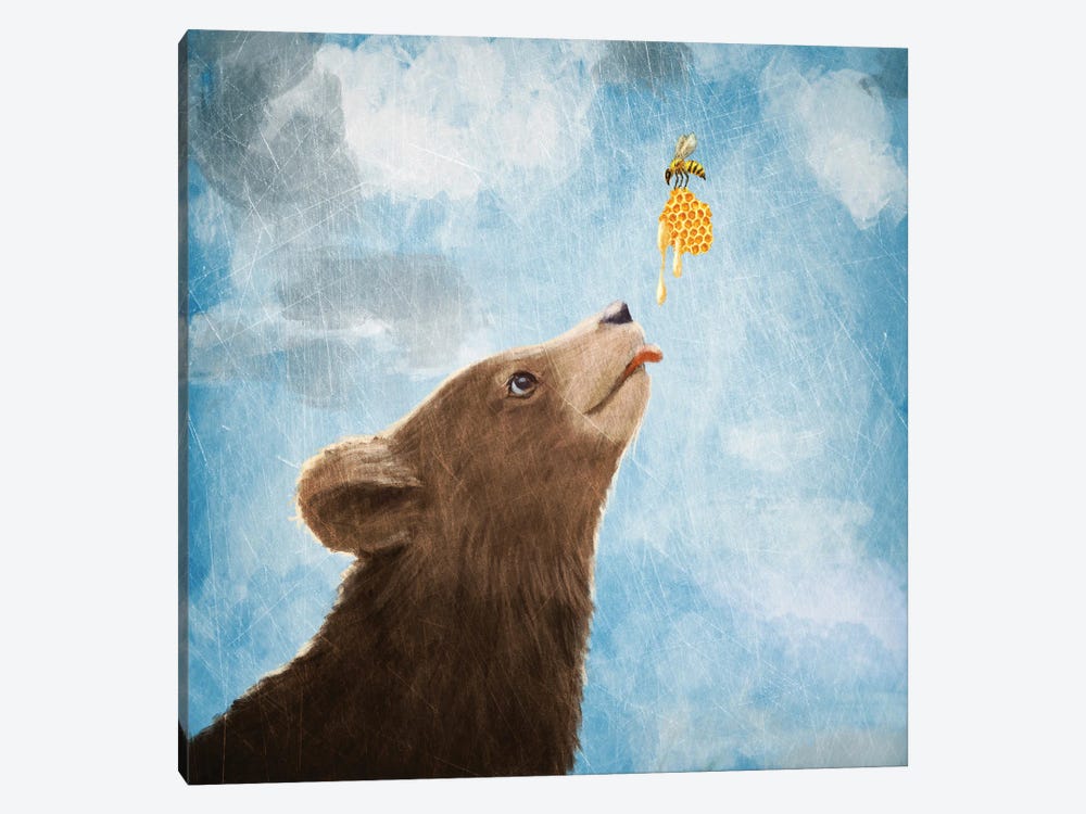 Bear Cub And Bee With Honeycomb by Paula Belle Flores 1-piece Canvas Art Print