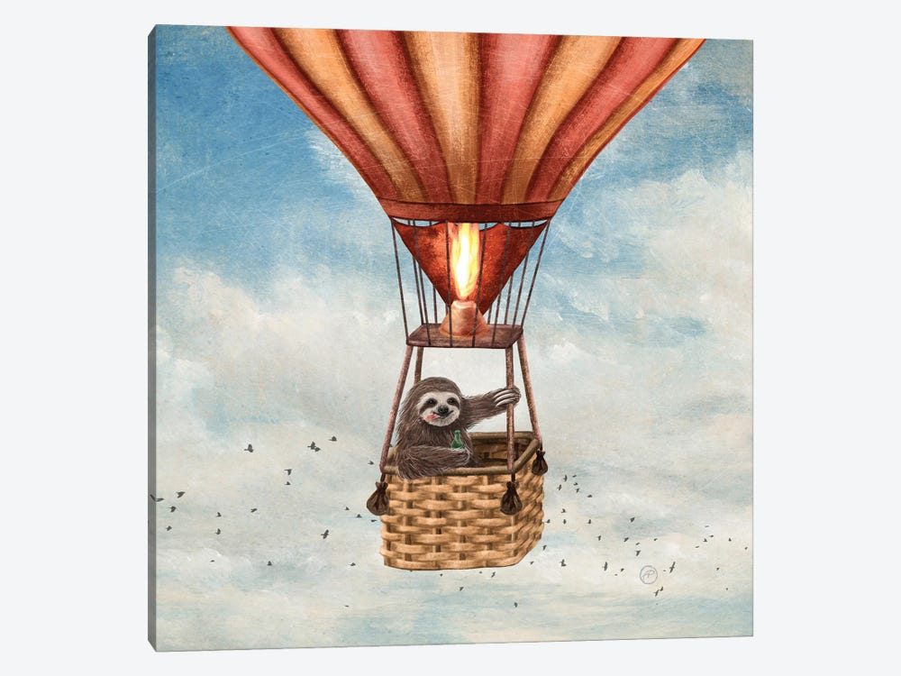 Sloth Around The World by Paula Belle Flores 1-piece Canvas Art Print