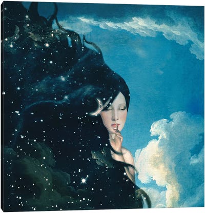 Lady Night Canvas Art Print - Kids Astronomy & Space Art
