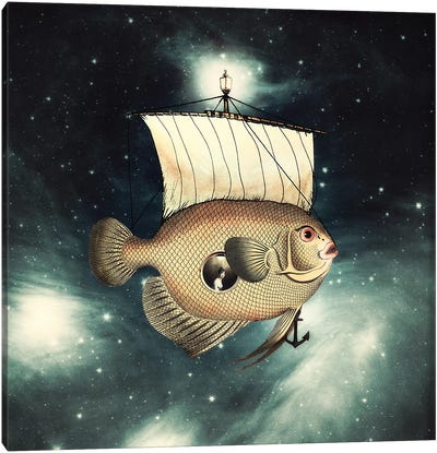 5 Weeks In A Flying Fish Canvas Art Print - Kids Ocean Life Art