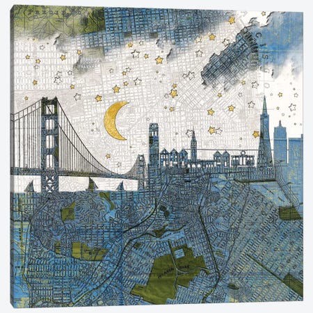 San Francisco, Old Map Canvas Print #PBF21} by Paula Belle Flores Canvas Wall Art
