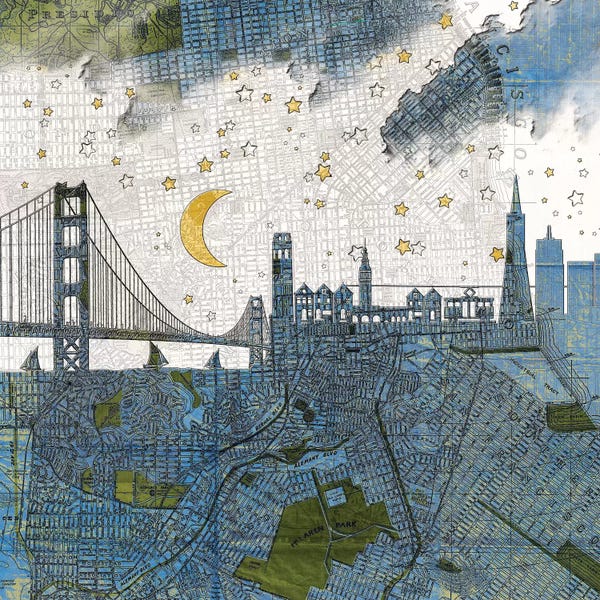 Paula Belle Flores: San Francisco, Old Map by Paula Belle Flores
