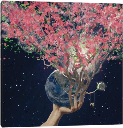 Love Makes The Earth Bloom Canvas Art Print - Planet Art