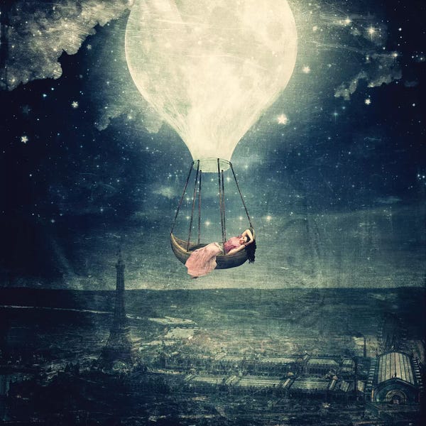 Paula Belle Flores: Moon Promenade Over Paris by Paula Belle Flores