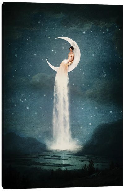 Moonriver Lady Canvas Art Print - Crescent Moon Art