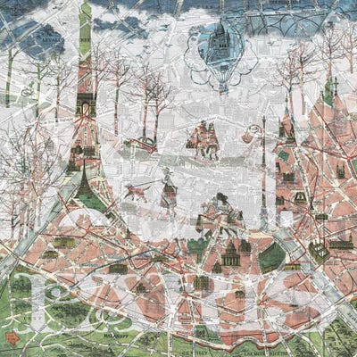 Paris, Old Map by Paula Belle Flores framed wall art