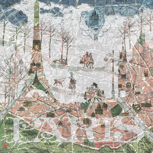 Paula Belle Flores: Paris, Old Map by Paula Belle Flores
