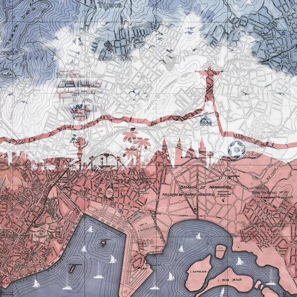 Paula Belle Flores: Rio de Janeiro, Old Map by Paula Belle Flores