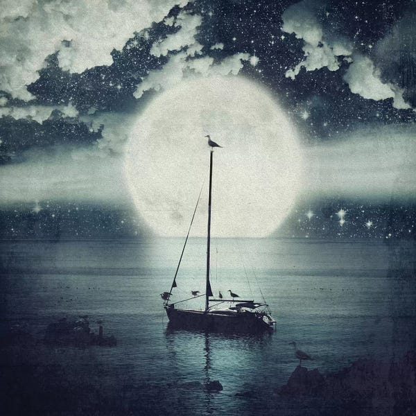 Kids Transportation Art: Starry Night Seascape by Paula Belle Flores