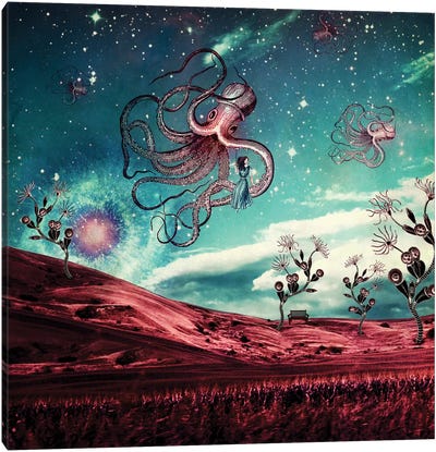 Sunrise Over The Purple Planet Canvas Art Print - Octopus Art